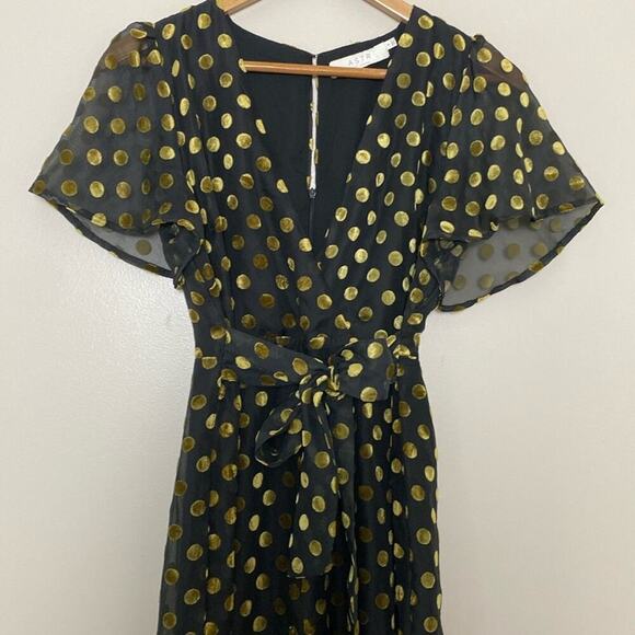 Anthropologie ASTR THE LABEL Metallic Polka Dot Wide Leg Jumpsuit V Neck Size S - Picture 3 of 15